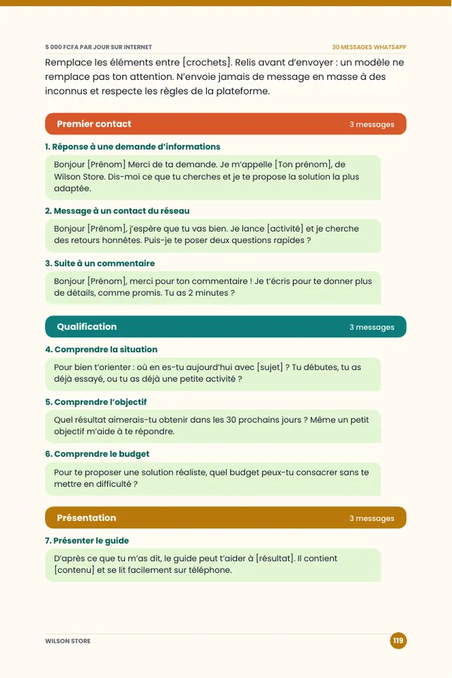 Bonus 3 : page des modèles de messages WhatsApp