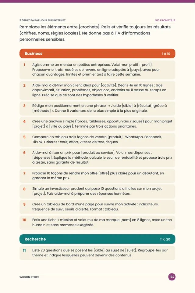 Bonus 5 : page des prompts IA à copier