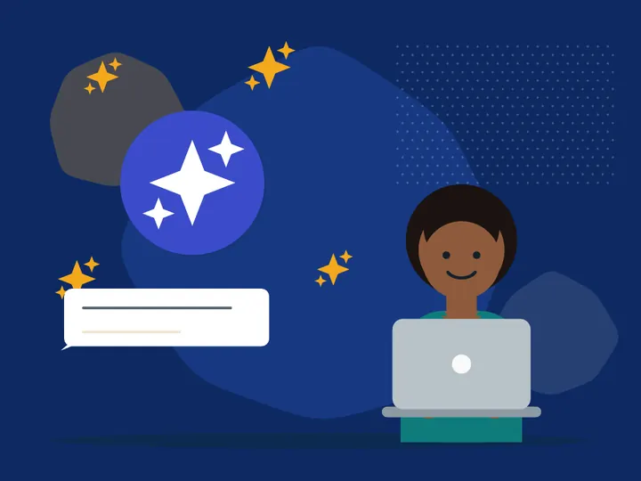 Illustration : un entrepreneur travaille sur ordinateur avec un assistant IA