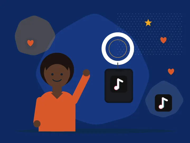 Illustration : un créateur filme une vidéo TikTok avec un anneau lumineux